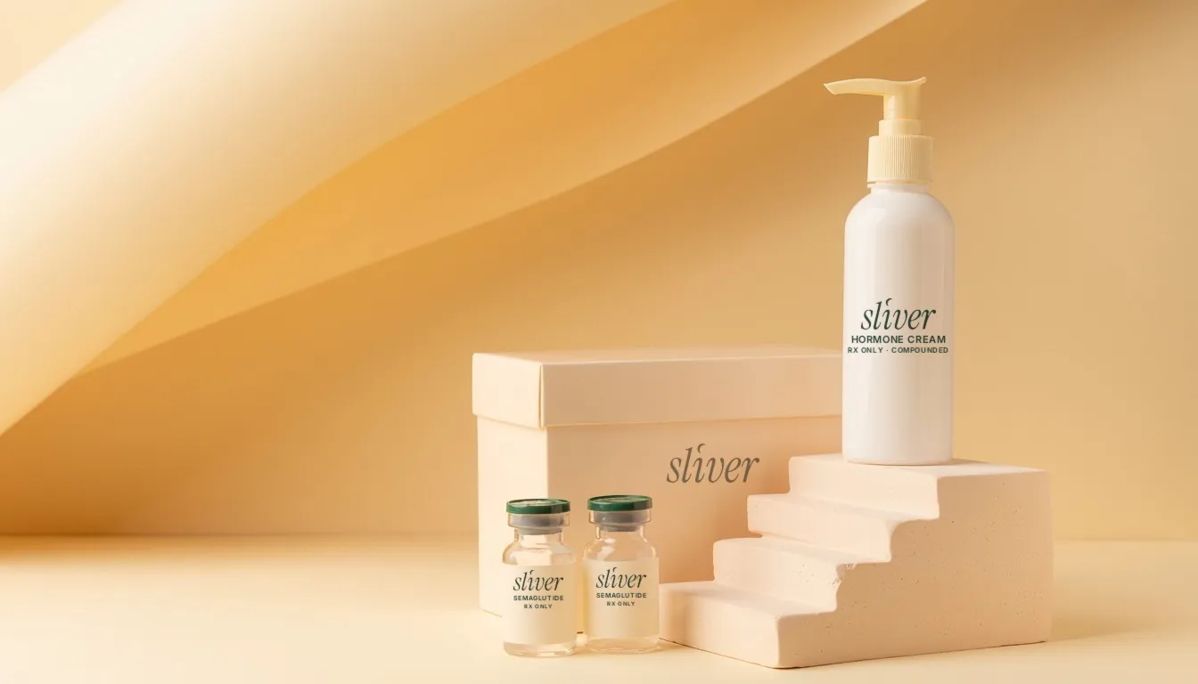 Box, vials and a cream bottle on cream steps