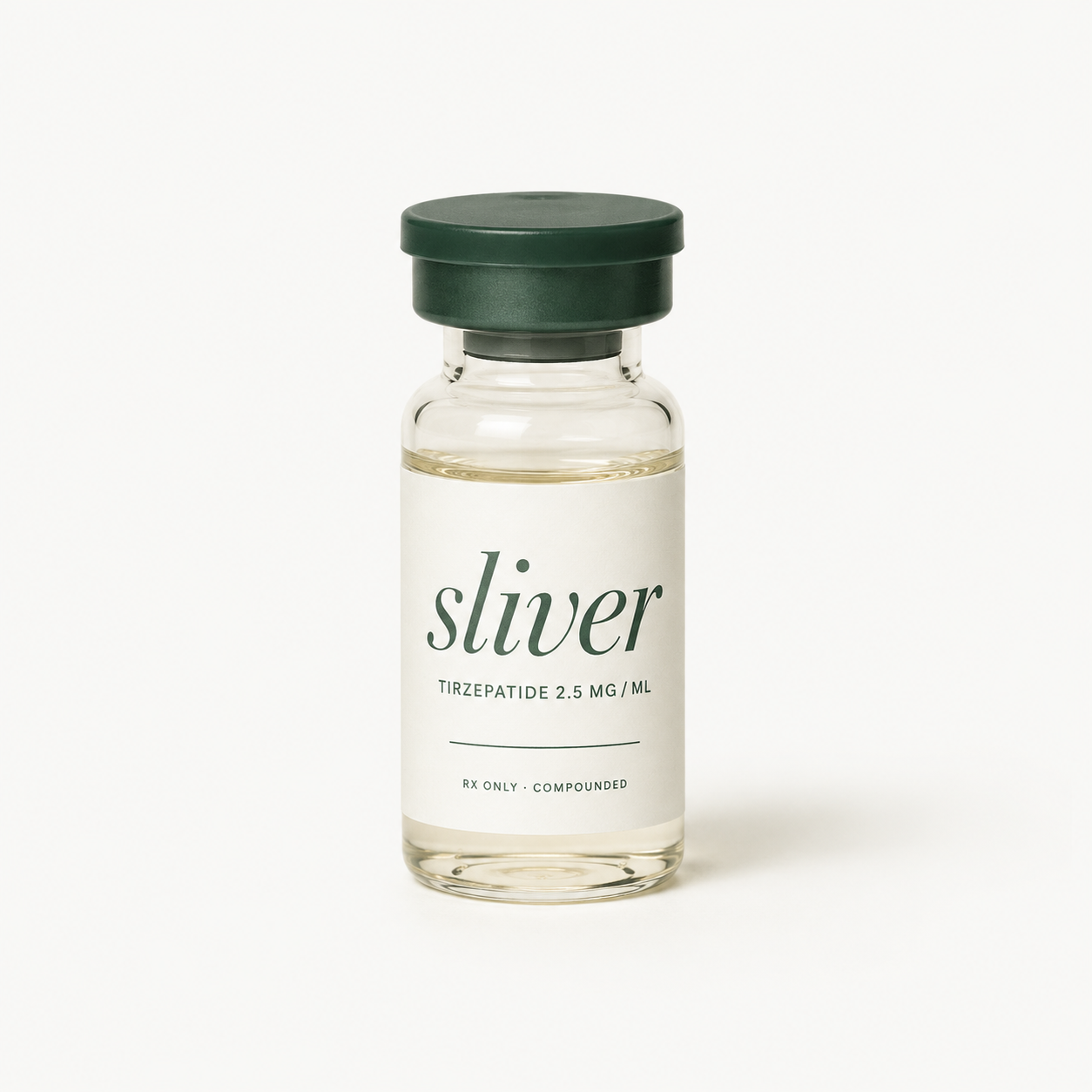 Sliver compounded tirzepatide vial, microdose 2.5 mg/ml